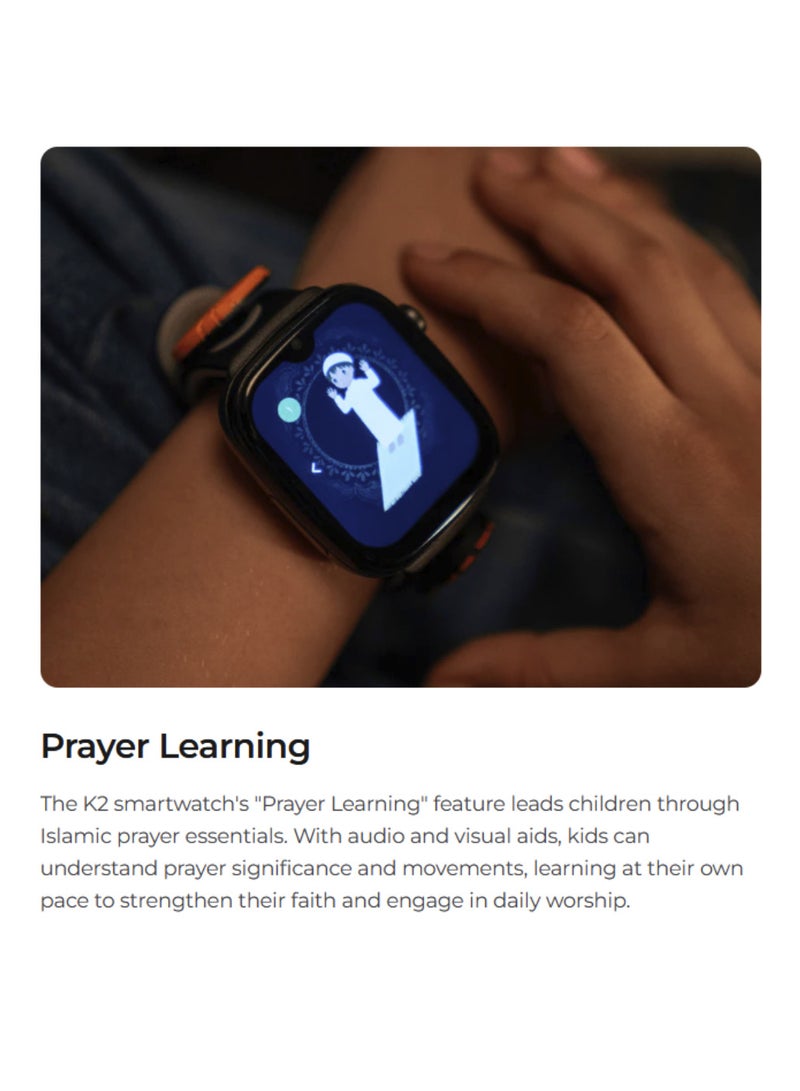 إيكيبلا ساعة Qwatch aMan K2 الذكية للأطفال، ساعة إسلامية ذكية لتعليم الصلاة، مزودة بمشغل قرآن، وتذكير بأوقات الصلاة، وعداد للمسابح، وأسماء الله الحسنى، ومقاومة للماء بمعيار IP67، وساعة iQibla الذكية للأطفال باللون الوردي. - Image 4